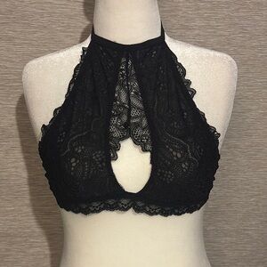 Elegant Black Lace Halter Bralette